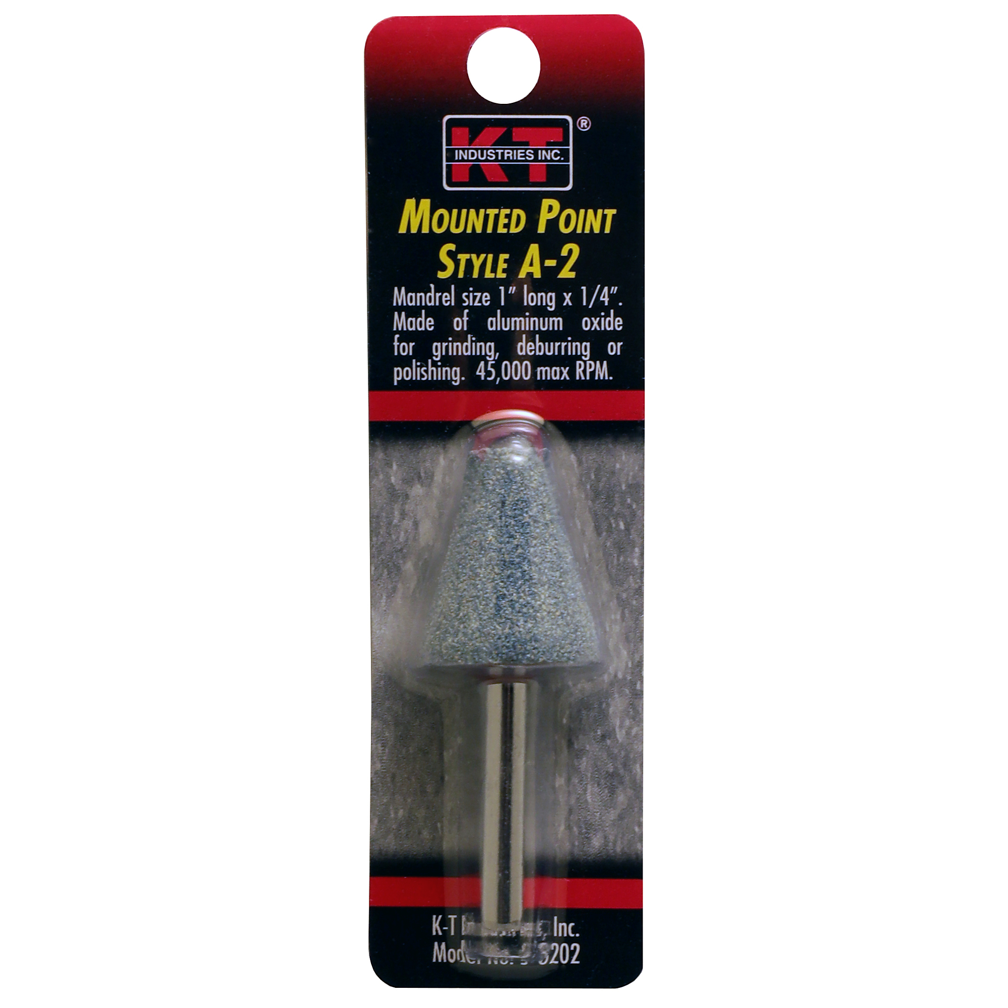 K-T Industries Mounted Point A-2 — 1/4in. Shank, Aluminum Oxide, 45,000 RPM, Model# 5-8202